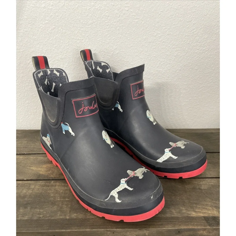 Joules Wellibob Rain Boots Womens 9 Blue Mayday Dogs Waterproof Ankle Boots